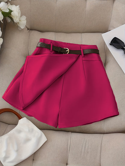 Women's Fashion Solid Color Shorts - Faux Pocket with Belt