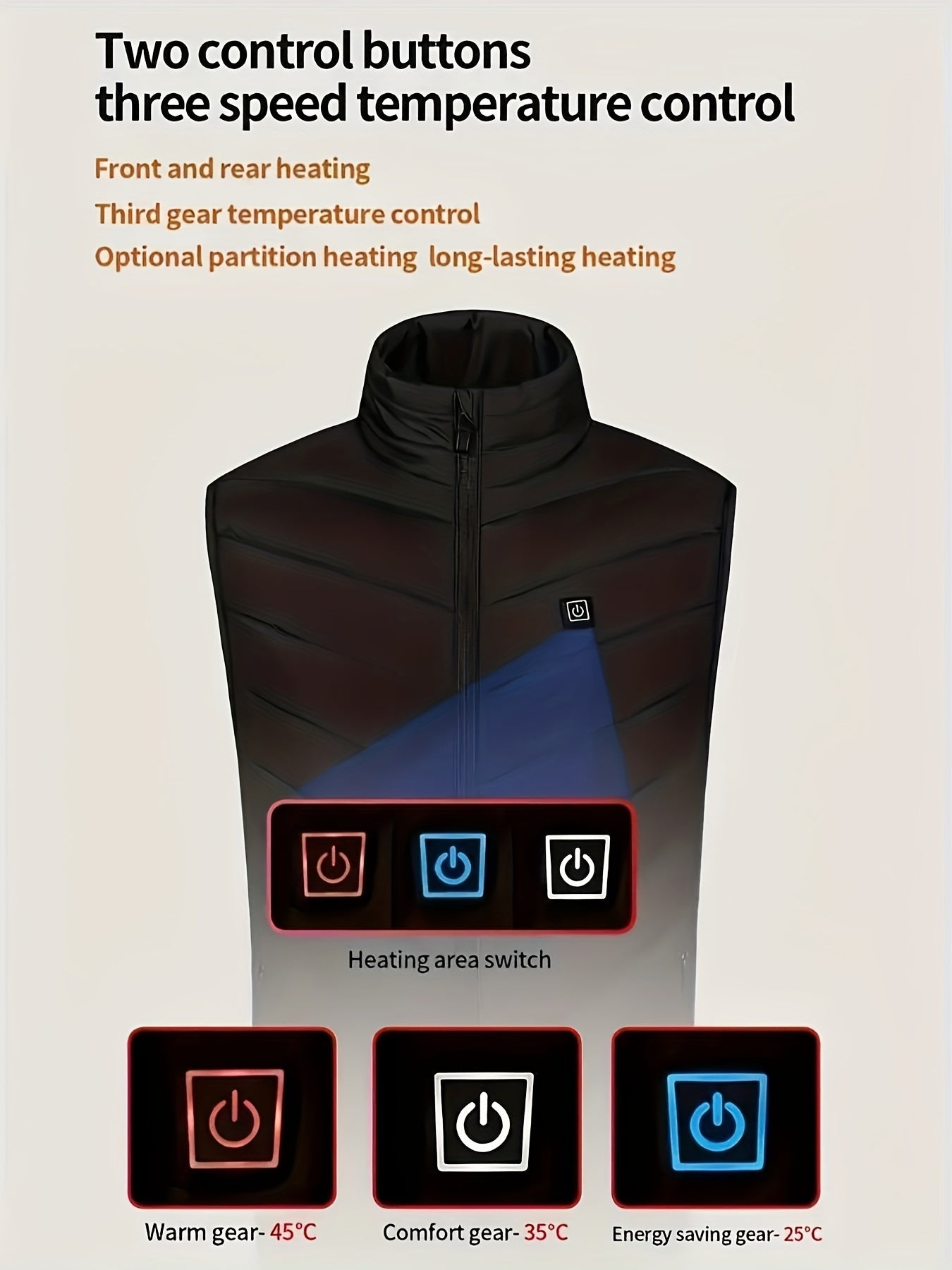 9-Zone Heated Vest - USB-Powered 3 Temperature Settings