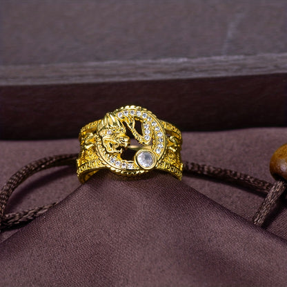 Chinese Dragon Ring for Men - Copper with Zircon Accents