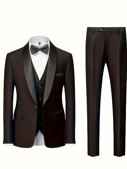 Men's 3pcs Suit Set - Blazer Vest Pants Elegant