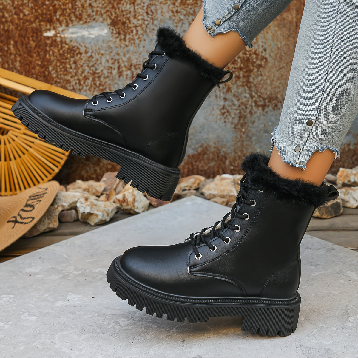 Women's Elegant White Fleece-Lined Ankle Boots - Side Zipper