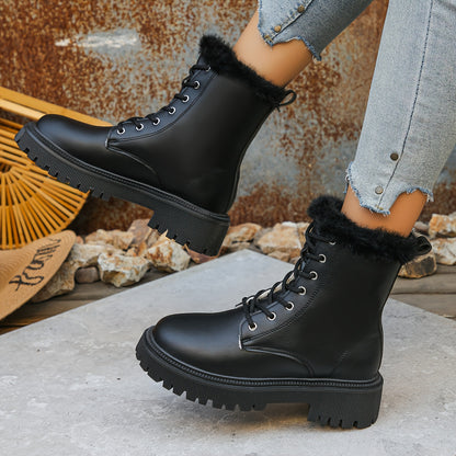 Women's Elegant White Fleece-Lined Ankle Boots - Side Zipper