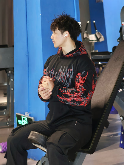 Men's Striped Graphic Print Hoodie - Loose Fit with Kangaroo Pocket