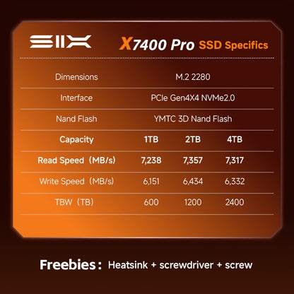 SIX X7400-Pro 1 TB/2 TB 7350 MB/s Lesegeschwindigkeit | PCIe 4.0 NVMe, robust und zuverlässig für Gaming, Büro und Content-Erstellung, mit elegantem Metalldesign und leistungsstarkem Kühlsystem, Gaming-Zubehör, professionelles Erscheinungsbild, H