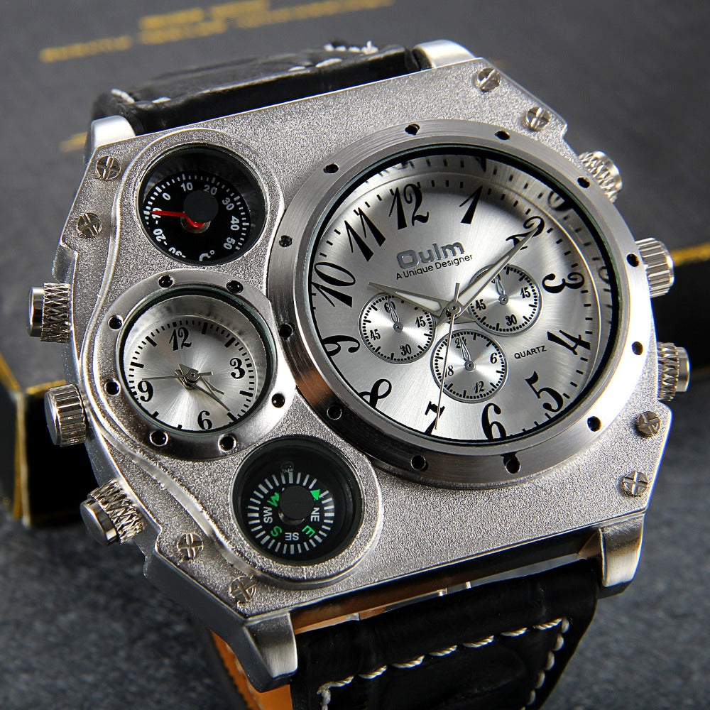 JewelryWe Men's Punk Gothic Quartz Watch - Dual Time Zone