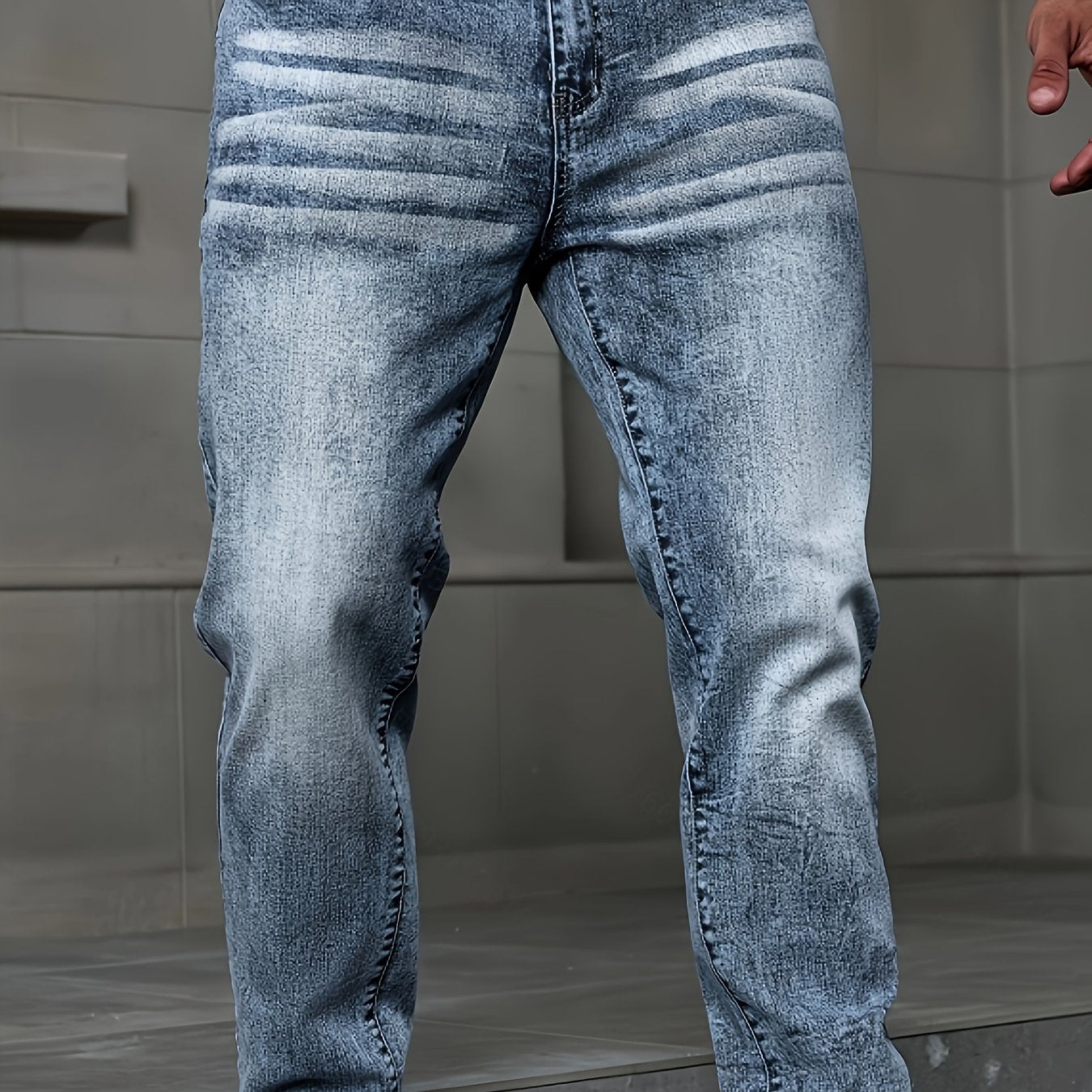 Men's Fashion Casual Stretch Denim Jeans - Light Blue Flake