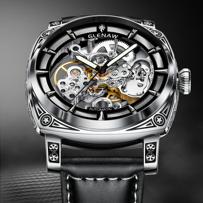 GLENAW Men's Hollow Automatic Watch - Rhinestone Dial Mechanical