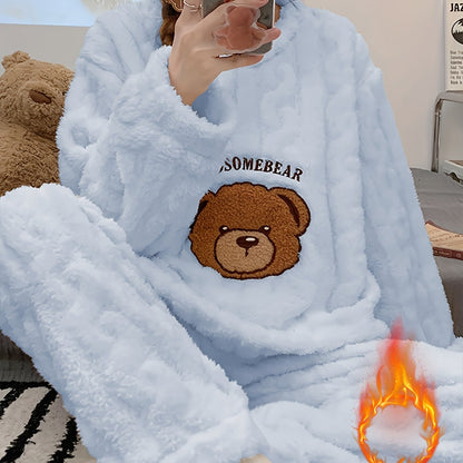 Thick Warm Pajama Set - Jacquard Bear Flannel