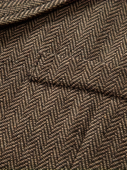 Men's Herringbone Tweed Vest - Single-Breasted Chain Detail Brown