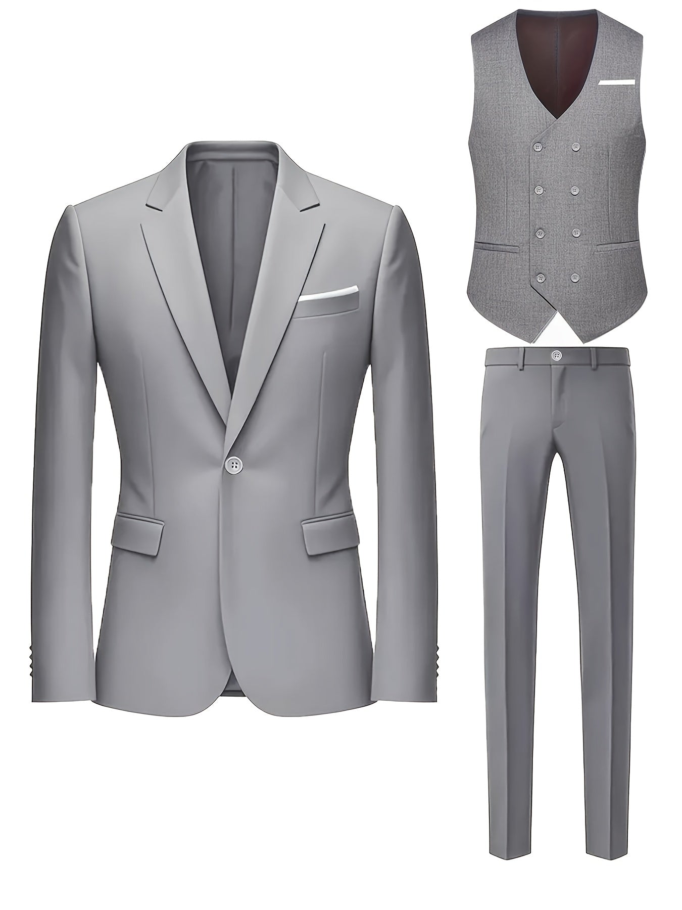 Men's 3pcs Suit Set - Blazer Vest Pants Elegant