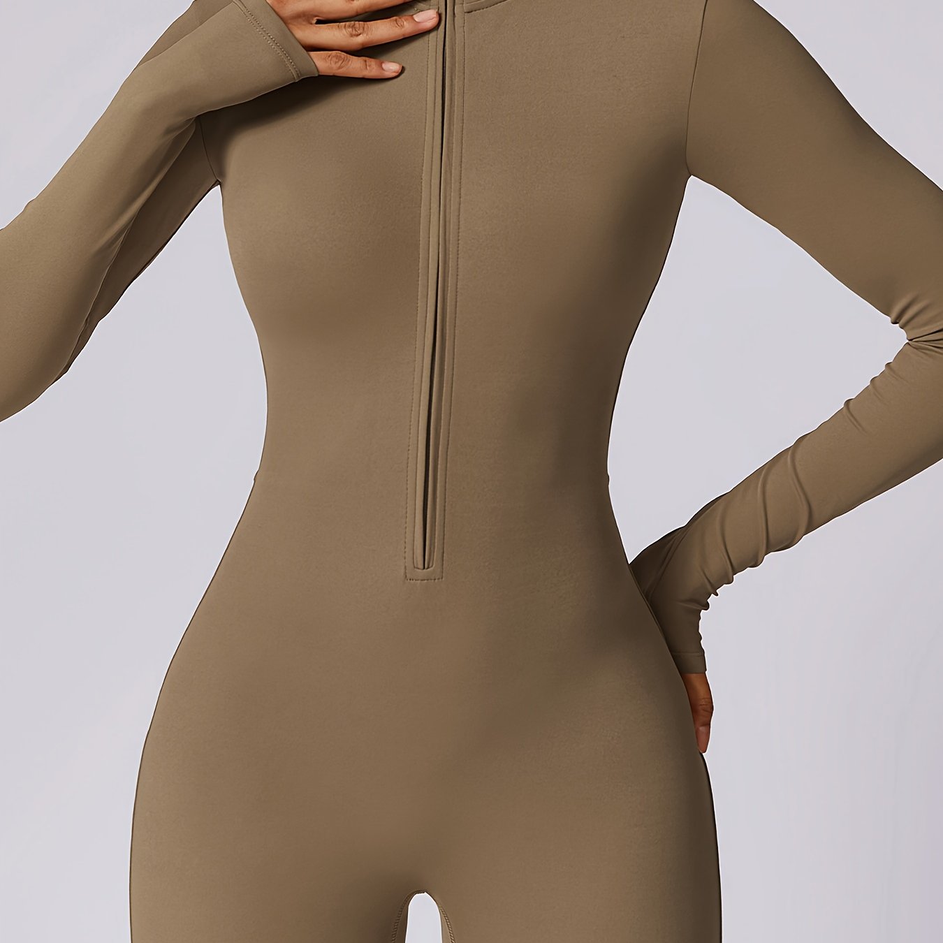 Women's Full-Zip Long Sleeve Workout Onesie - High-Stretch Athletic