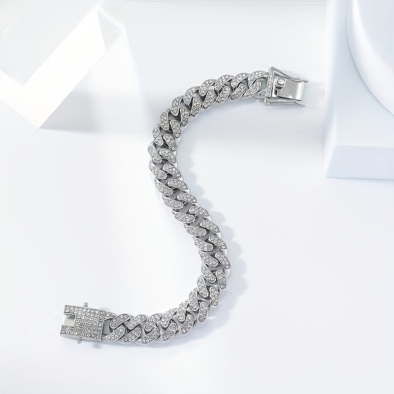 Luxurious Rhinestone Cuban Link Bracelet Unisex