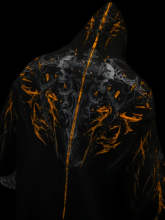 Men's Gothic Hoodie - Loose Fit Full-Zip with Pockets