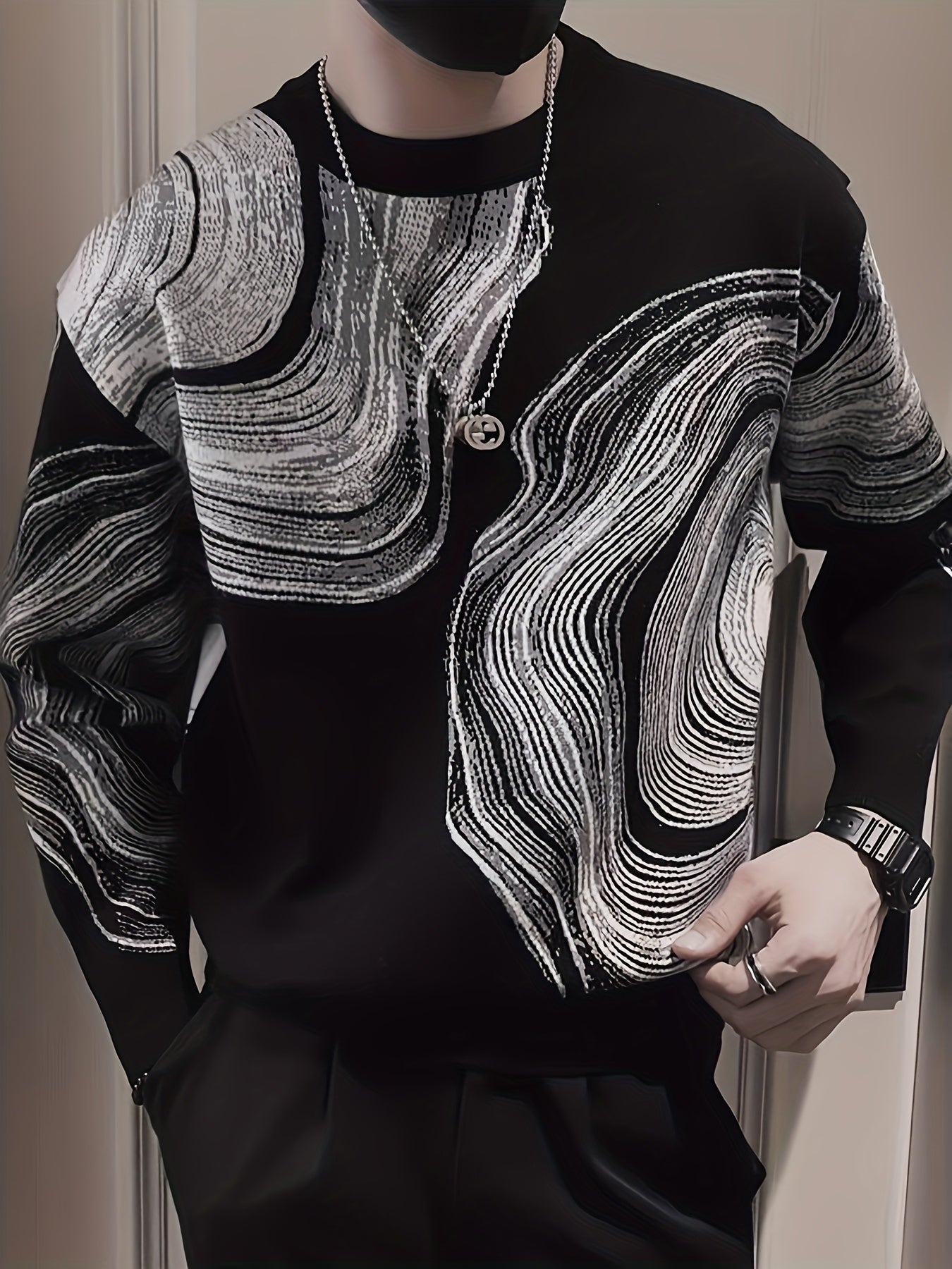 Men's Creative Jacquard Knit Sweater - Round Neck Pullover