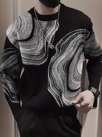 Men's Creative Jacquard Knit Sweater - Round Neck Pullover
