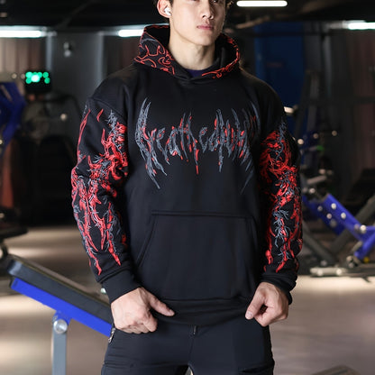 Men's Striped Graphic Print Hoodie - Loose Fit with Kangaroo Pocket