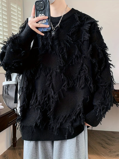 Men's Casual Fringed Pullover Sweater - High Stretch Knit