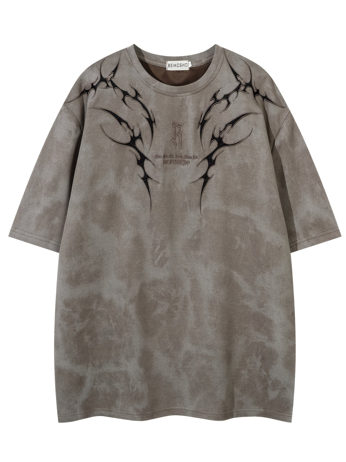 Men's Vintage Tie-Dye T-Shirt - Letter Embroidery Crew Neck