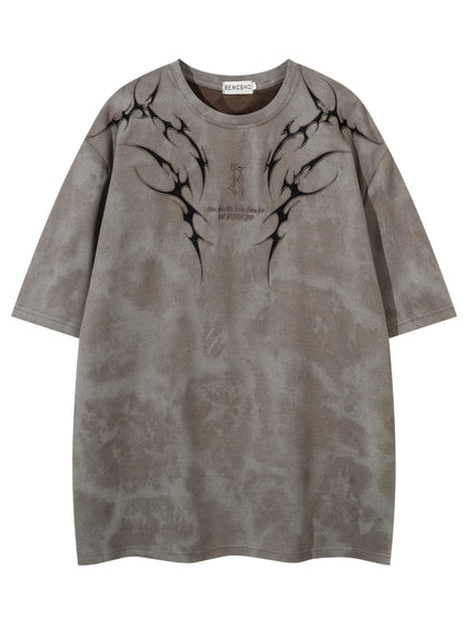 Men's Vintage Tie-Dye T-Shirt - Letter Embroidery Crew Neck