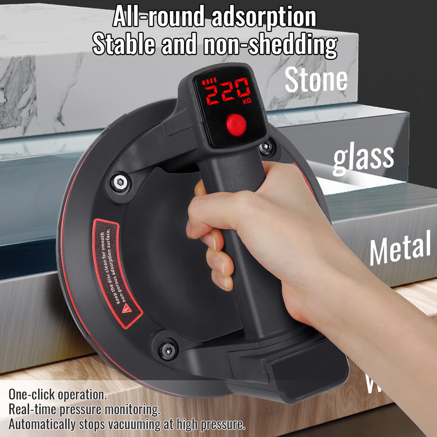 220KG Electric Vacuum Suction Cup - Heavy-Duty Glass Tile Lifter