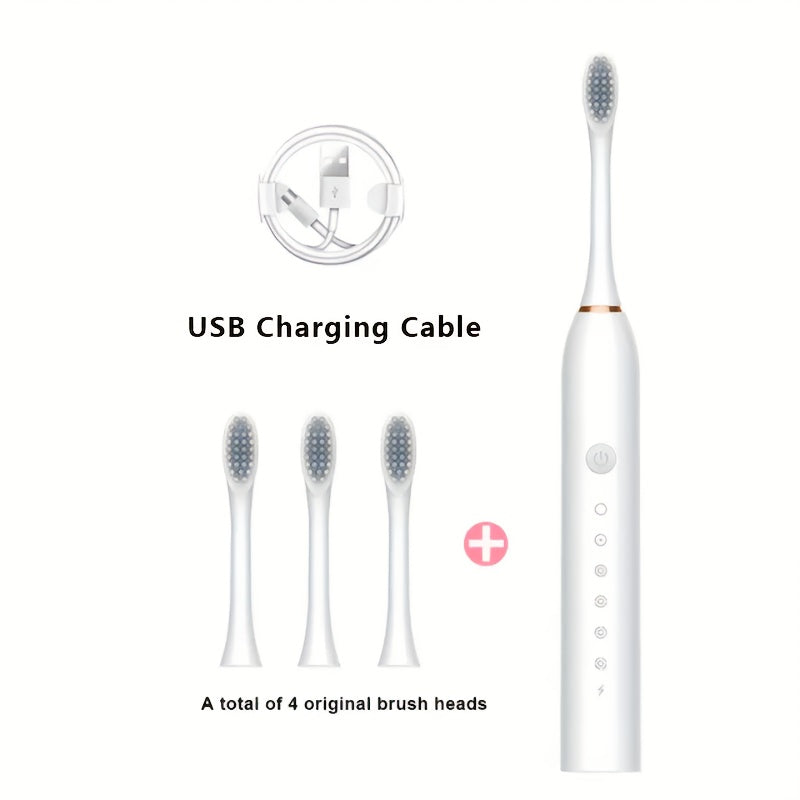 3pcs Electric Toothbrush - USB Rechargeable 6 Modes 12 Heads