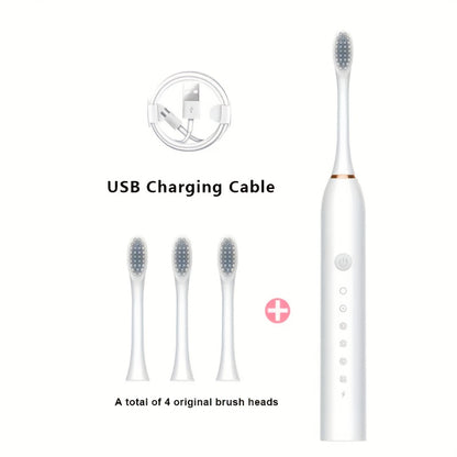 3pcs Electric Toothbrush - USB Rechargeable 6 Modes 12 Heads