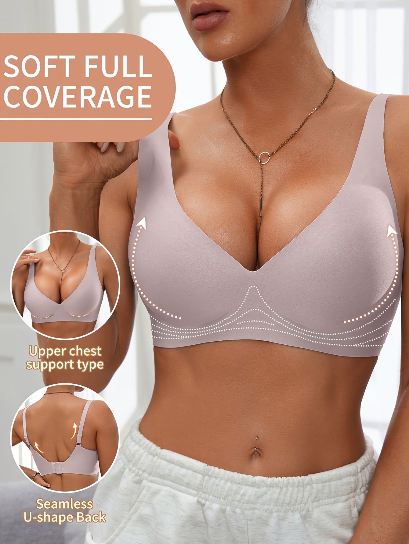 Full-Coverage Push-Up Bra - Wire-Free High Lift Non-Detachable Pad