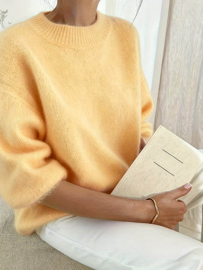 Women's Alpaca Sweater - Elegant Round Neck Winter Coat, Soft Warm Pure Color Blouses | High Elasticity for a Flattering Fit | Solid Color Sweaters for Dresses, Skirts & Pants Toppings | Hand Wash/Dry Clean (Autumn/Winter War