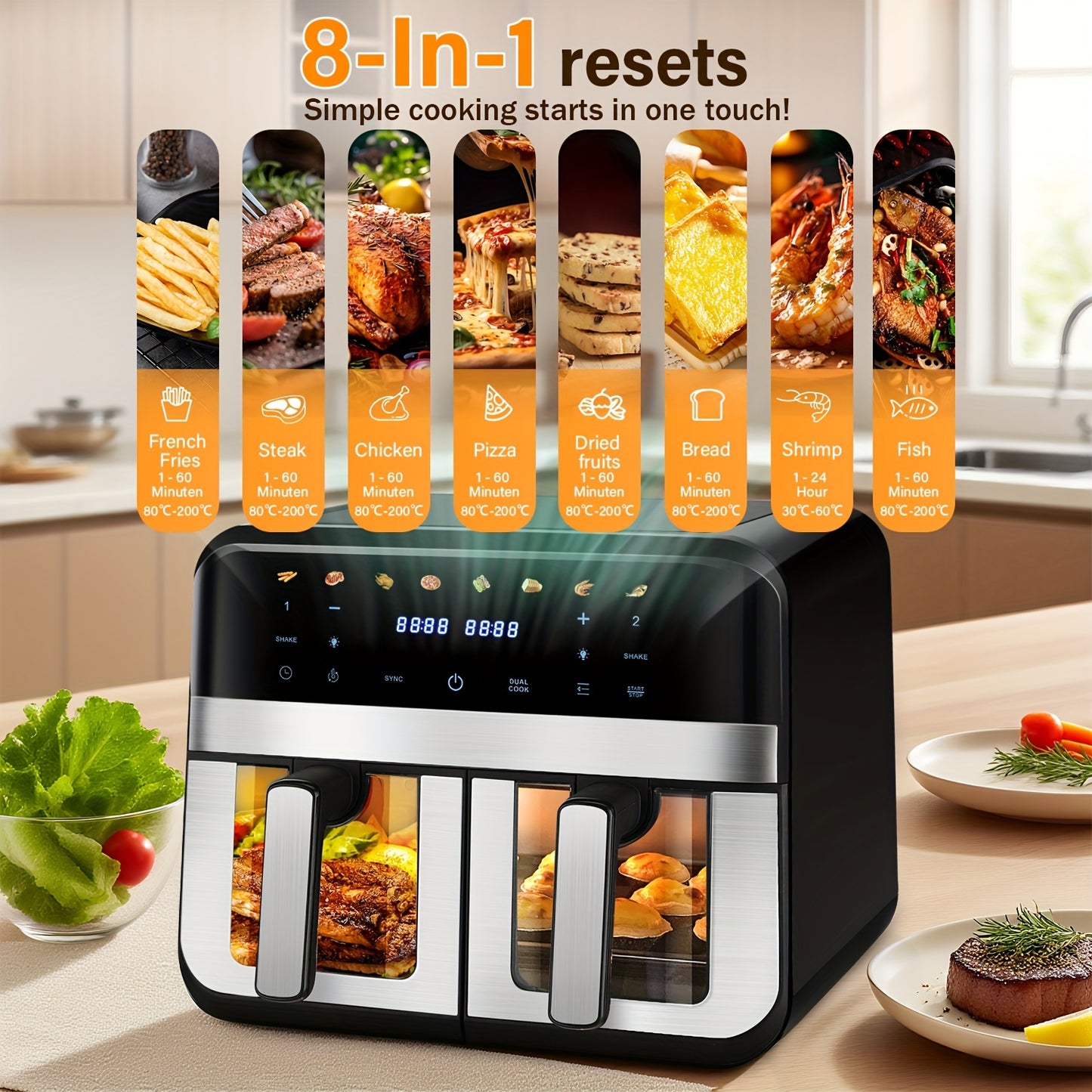 Kehot 9L Dual Door Air Fryer 2400W - 8-in-1 Smart Touchscreen