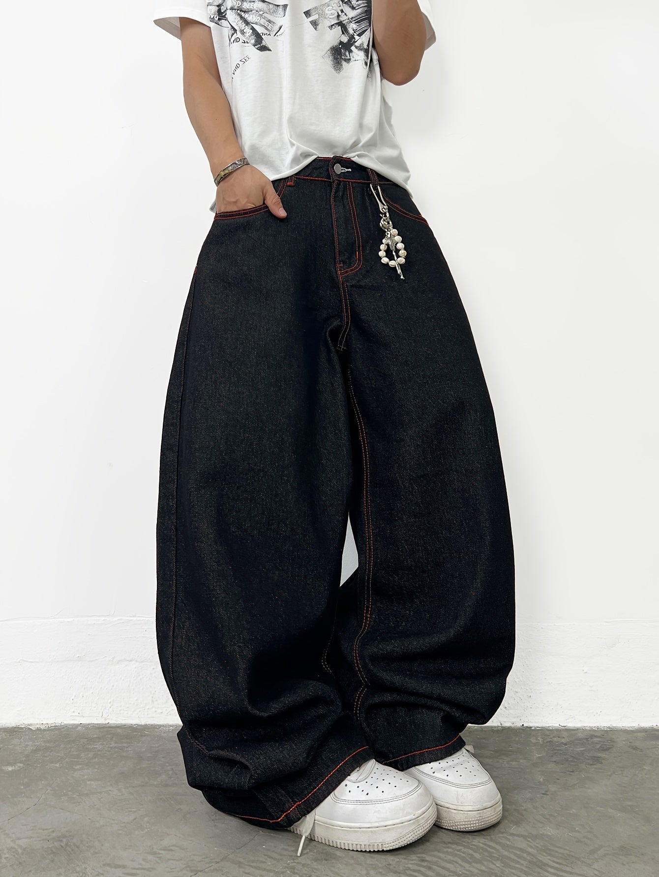 Unisex Y2K American Streetwear Printed Pants - Black Loose-Fit