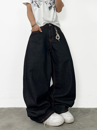 Unisex Y2K American Streetwear Printed Pants - Black Loose-Fit