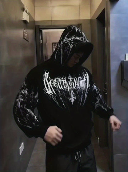 Men's Gothic Hoodie - Loose Fit Full-Zip with Pockets