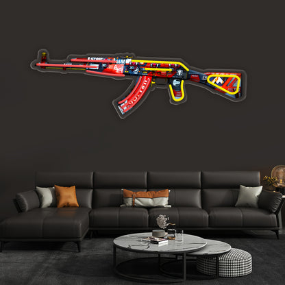 Cool AK47 Shaped Neon Lights | UV Printed, 59.99 cm by 18.49 cm, USB Powered with Ten Levels of Brightness, Suitable for Gaming Rooms and Home Decor, Perfect Gift for Friends
