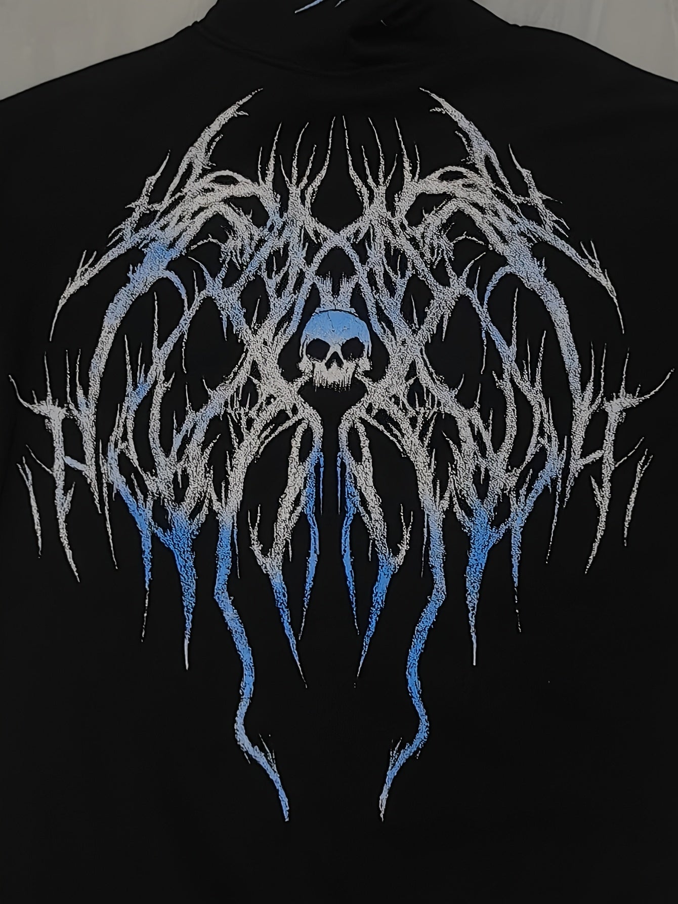 Men's Gothic Skull Print Zip Hoodie - Loose Fit with Pockets