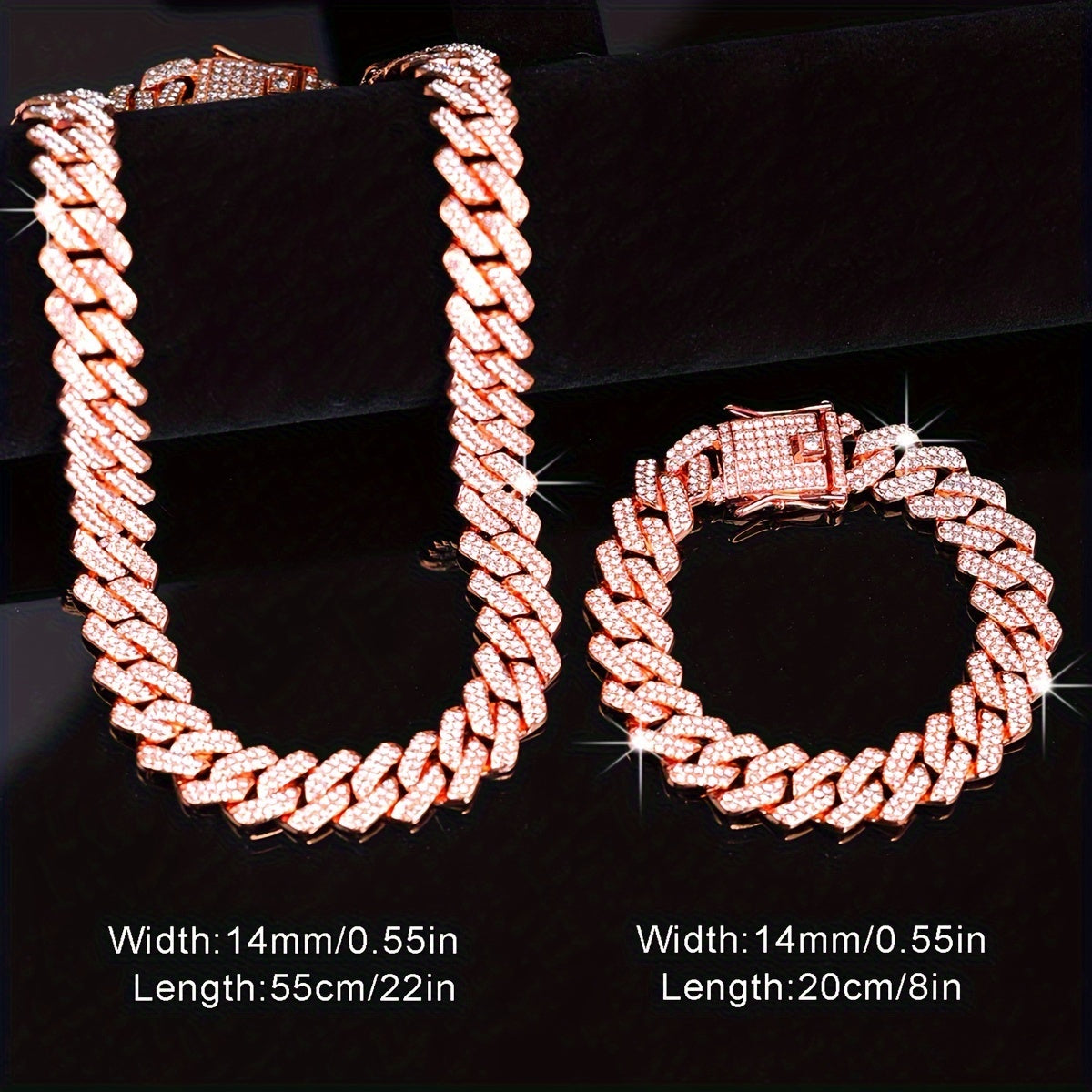 2pcs Necklace + Bracelet Set - Punk Hip Hop Chain Unisex