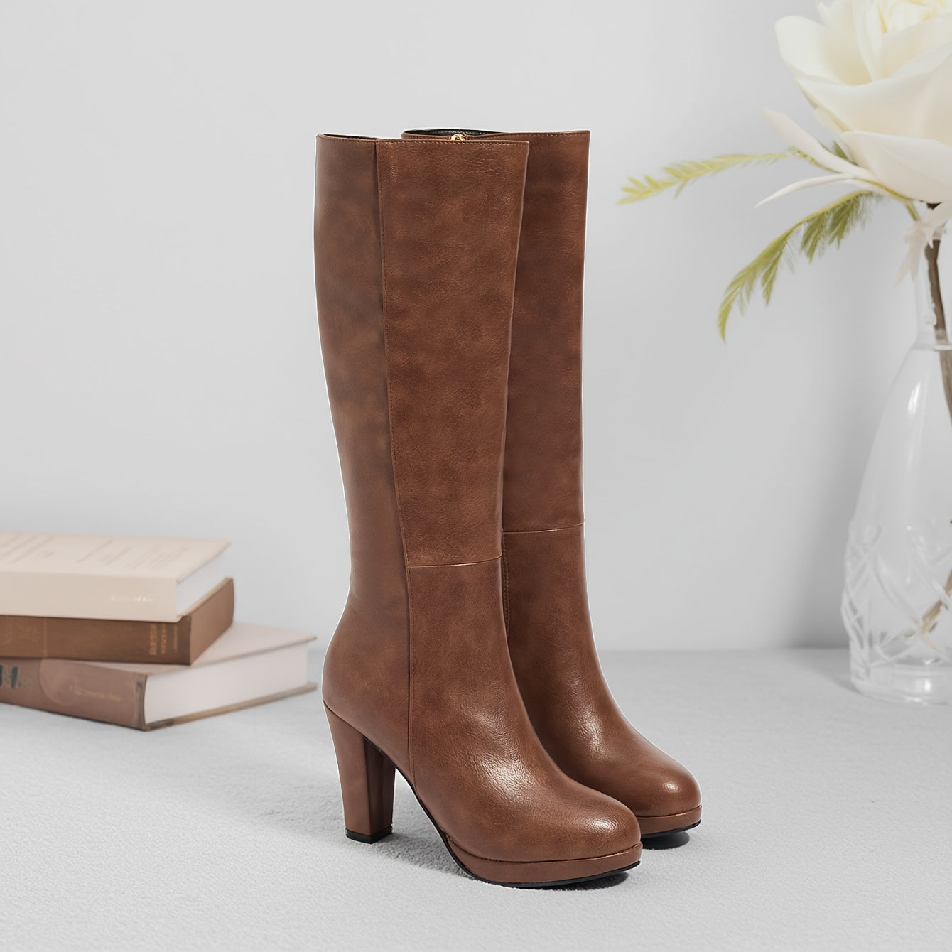 Women's High Heel Ankle Boots - Thick Platform Round Toe