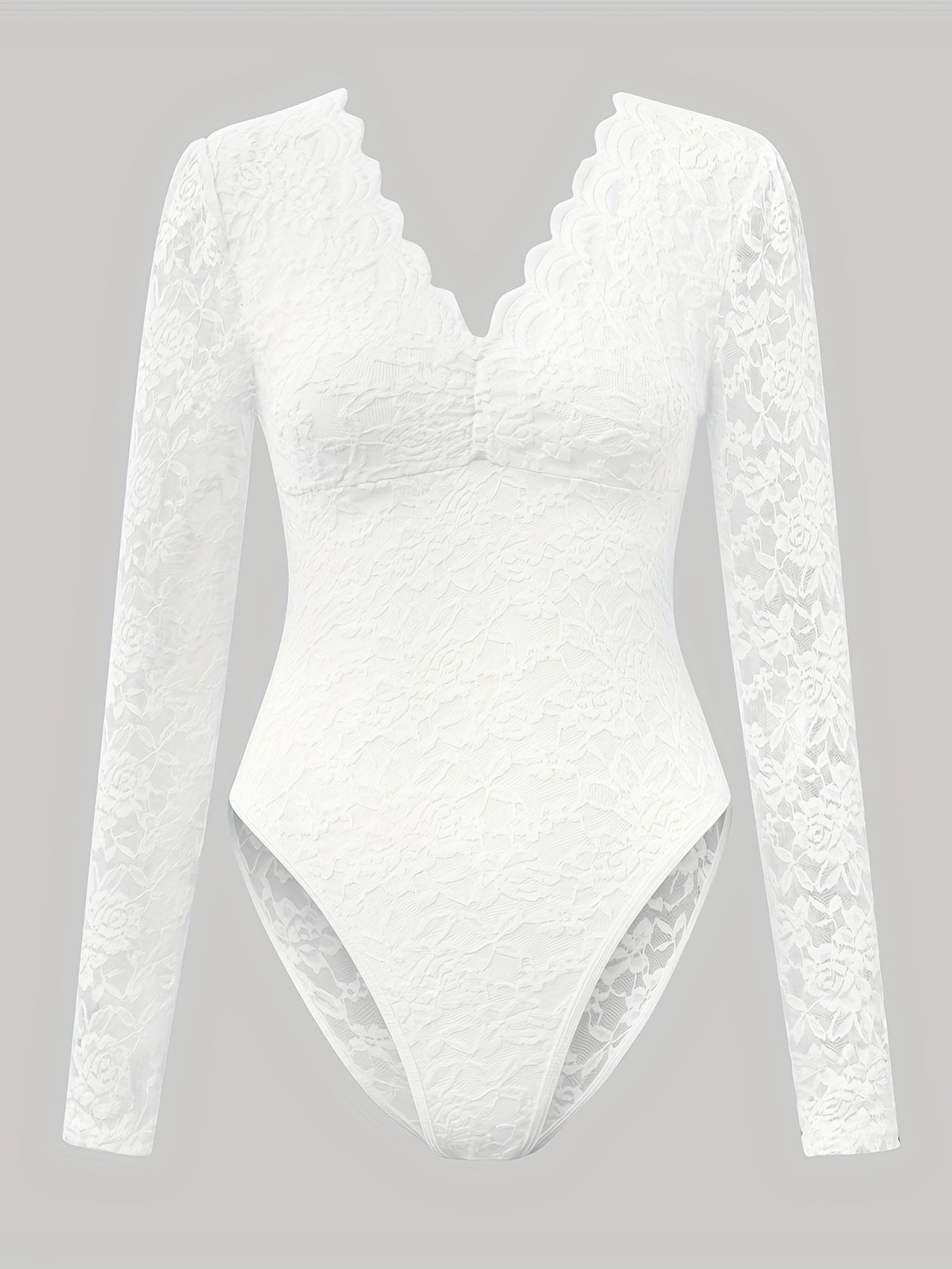 Elegant Burgundy Lace Bodysuit - Long Sleeve Sheer Panel Zipper