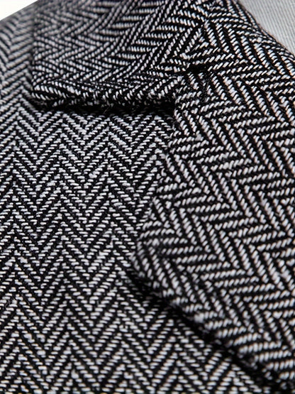 Men's Herringbone Tweed Vest - Single-Breasted Chain Detail Brown