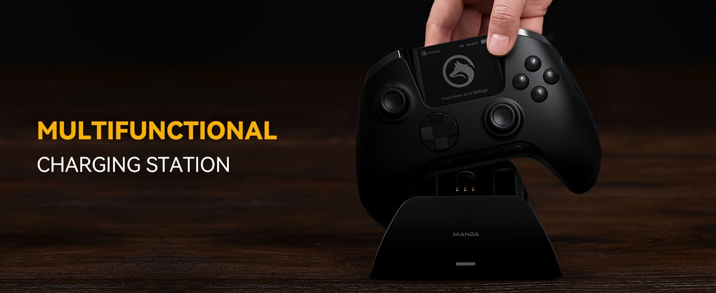 (No Drift) Interactive Screen Wireless Gaming Controller for iOS/for Switch/PC/Android/Steam Deck, Hall Effect Stick & Trigger, RGB Lighting, Remappable Buttons, 1800mAh with Charging Dock-V2 (Black). Notice Not Compatible wi