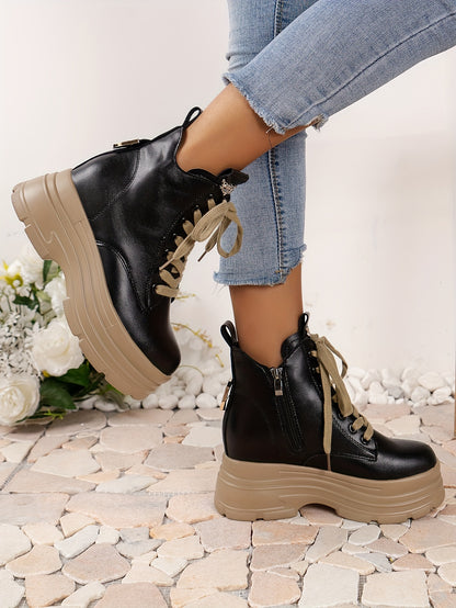 Women's Chunky Platform Ankle Boots - Fleece-Lined Black British