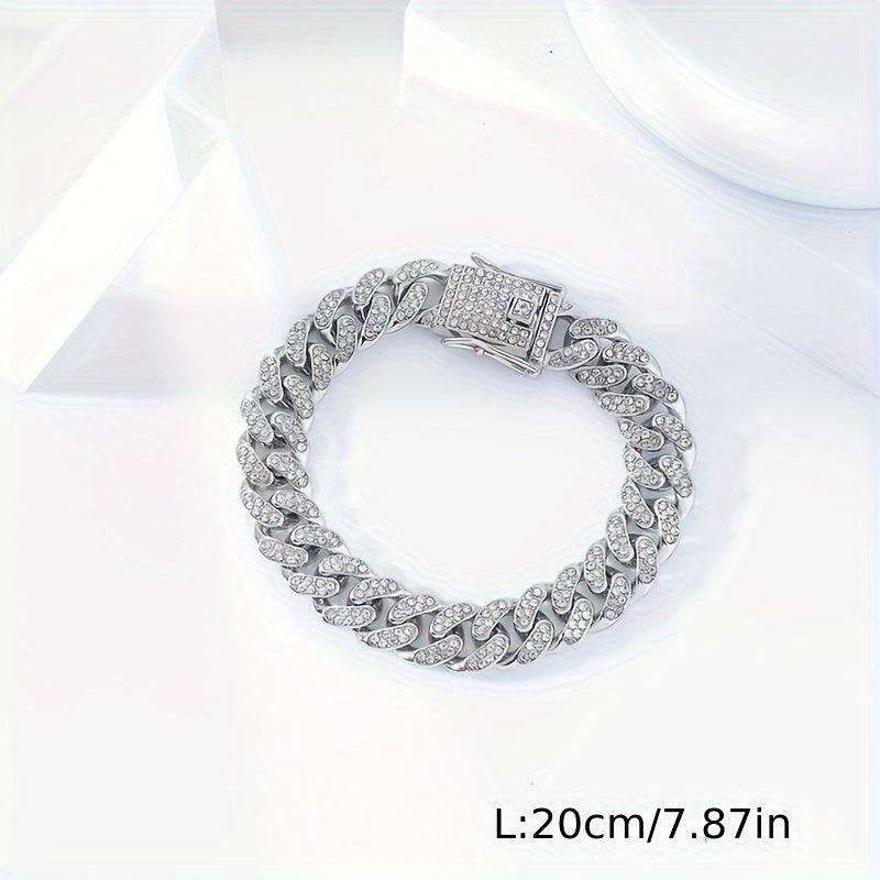 Luxurious Rhinestone Cuban Link Bracelet Unisex
