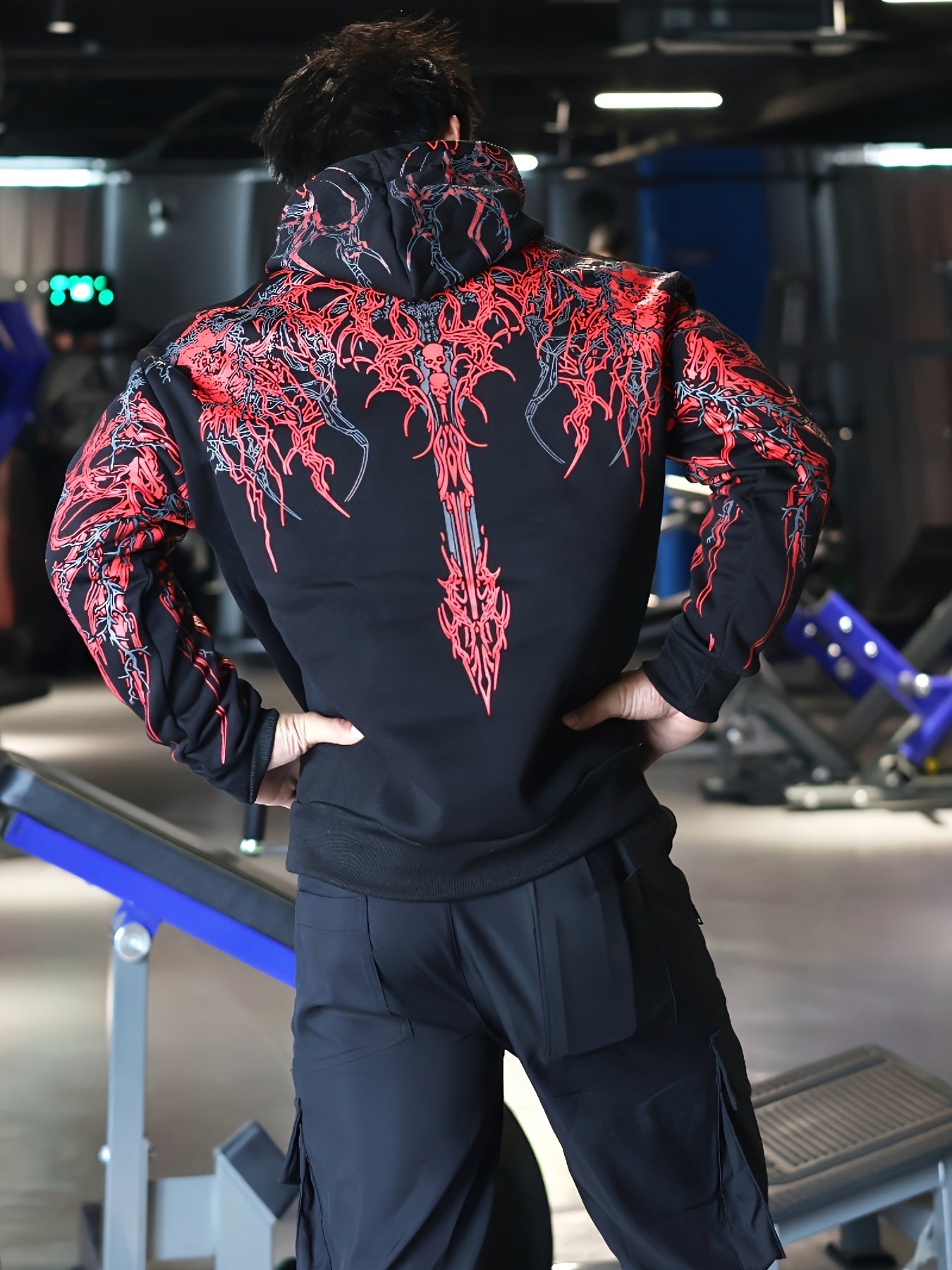 Men's Striped Graphic Print Hoodie - Loose Fit with Kangaroo Pocket