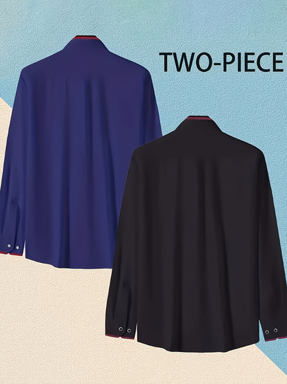 1+1 Men's Double Lapel Long Sleeve Shirt - Fashion Business Casual