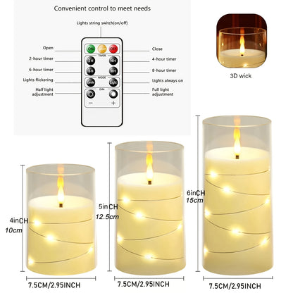 3pcs Flickering Flameless LED Candles – 3D Wick, Remote & Timer