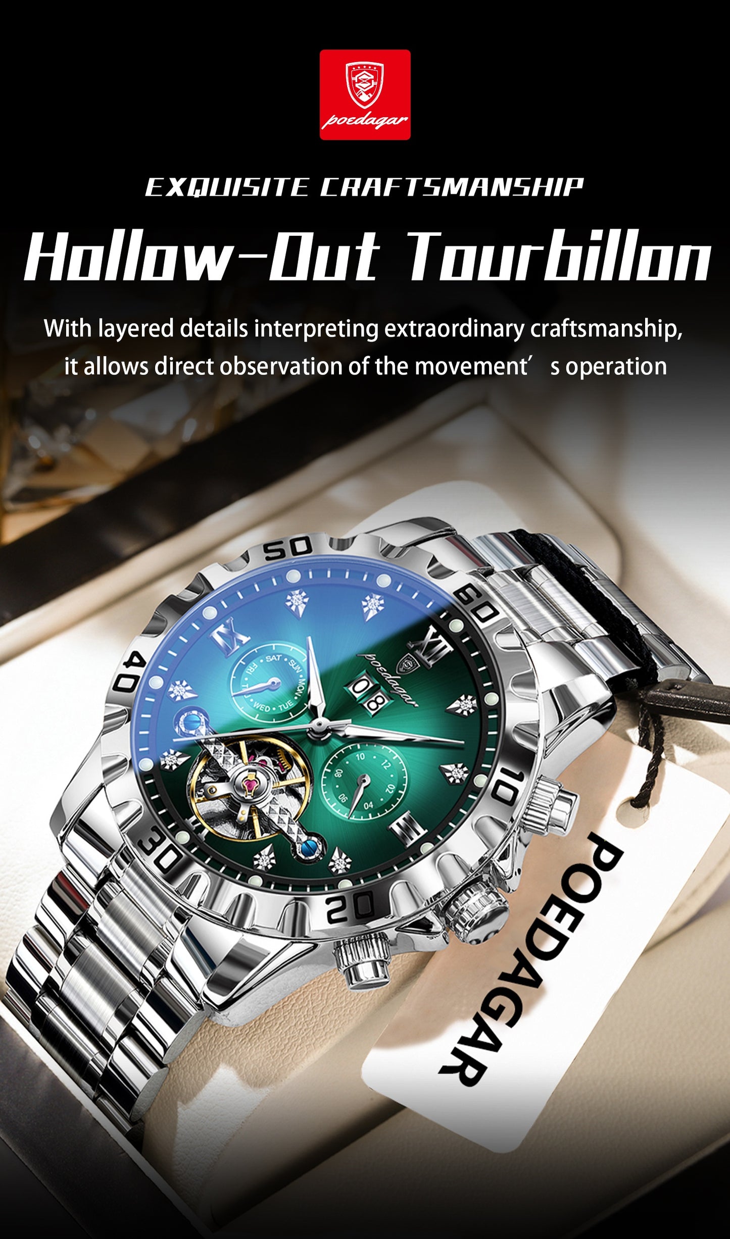 POEDAGAR Men's Luxury Business Watch - Automatic Waterproof