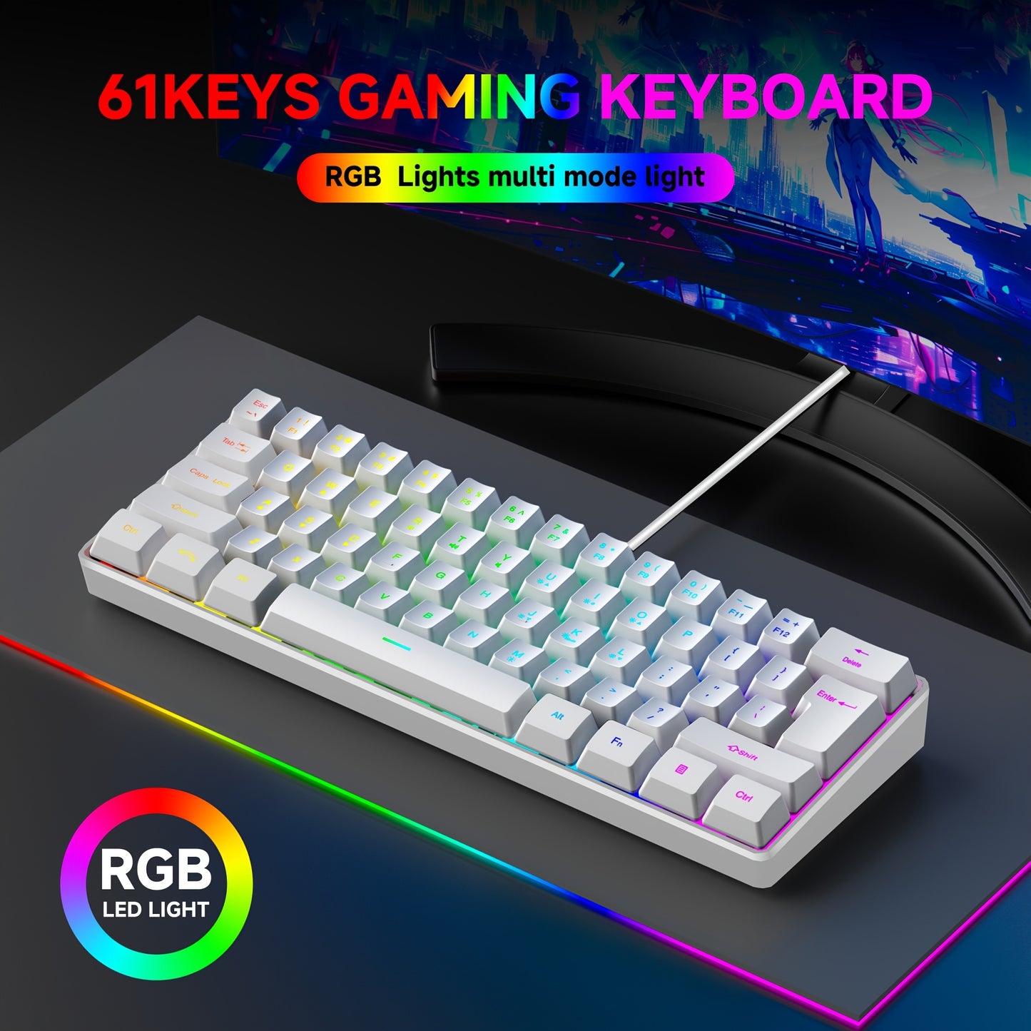 GOTBAT 60% Gaming Keyboard - Mini RGB Backlit 61 Key