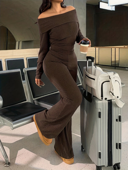 Women's 2pcs Set - Sexy V-Neck Top & Wide-Leg Flare Pants