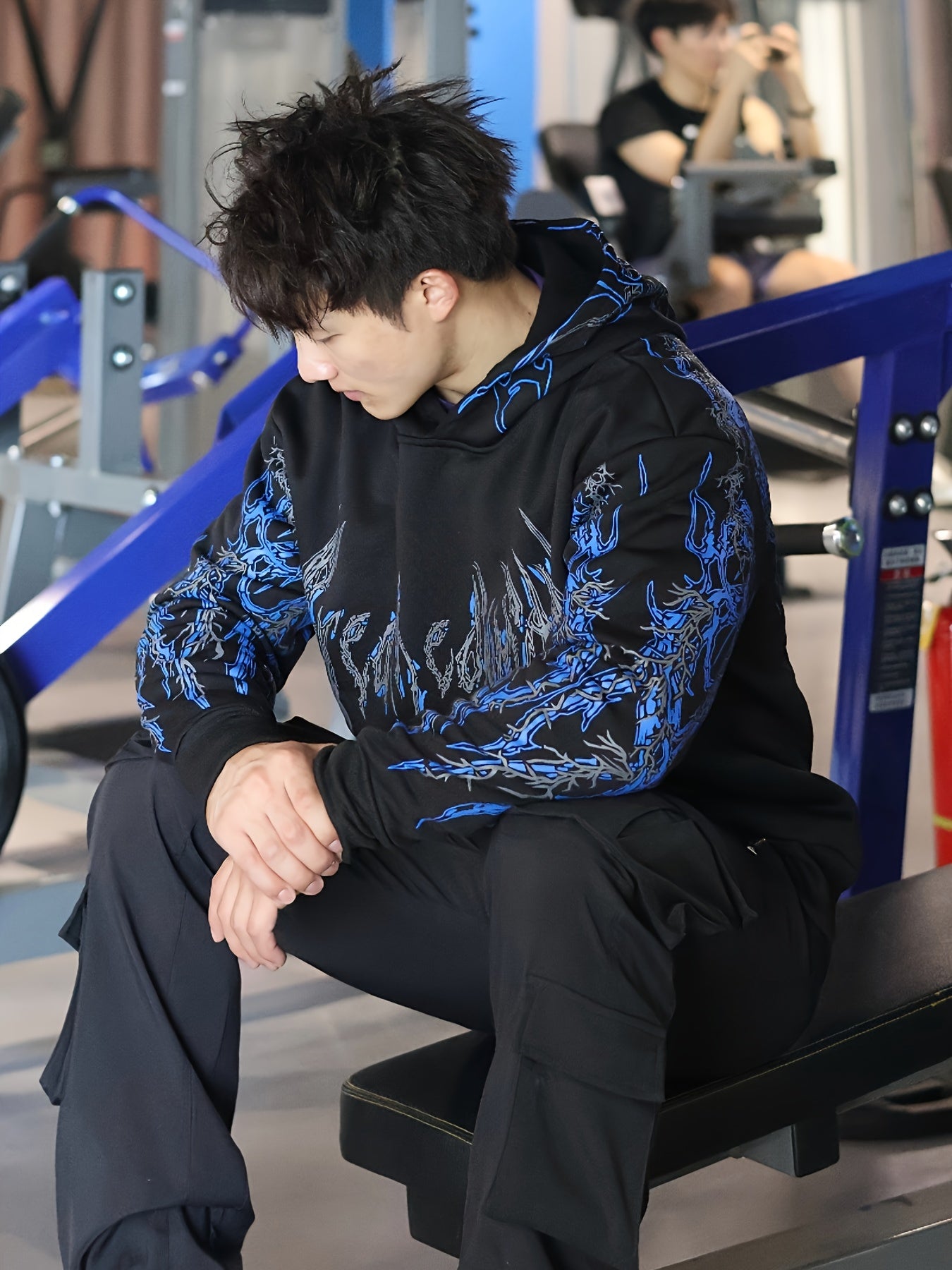 Men's Striped Graphic Print Hoodie - Loose Fit with Kangaroo Pocket