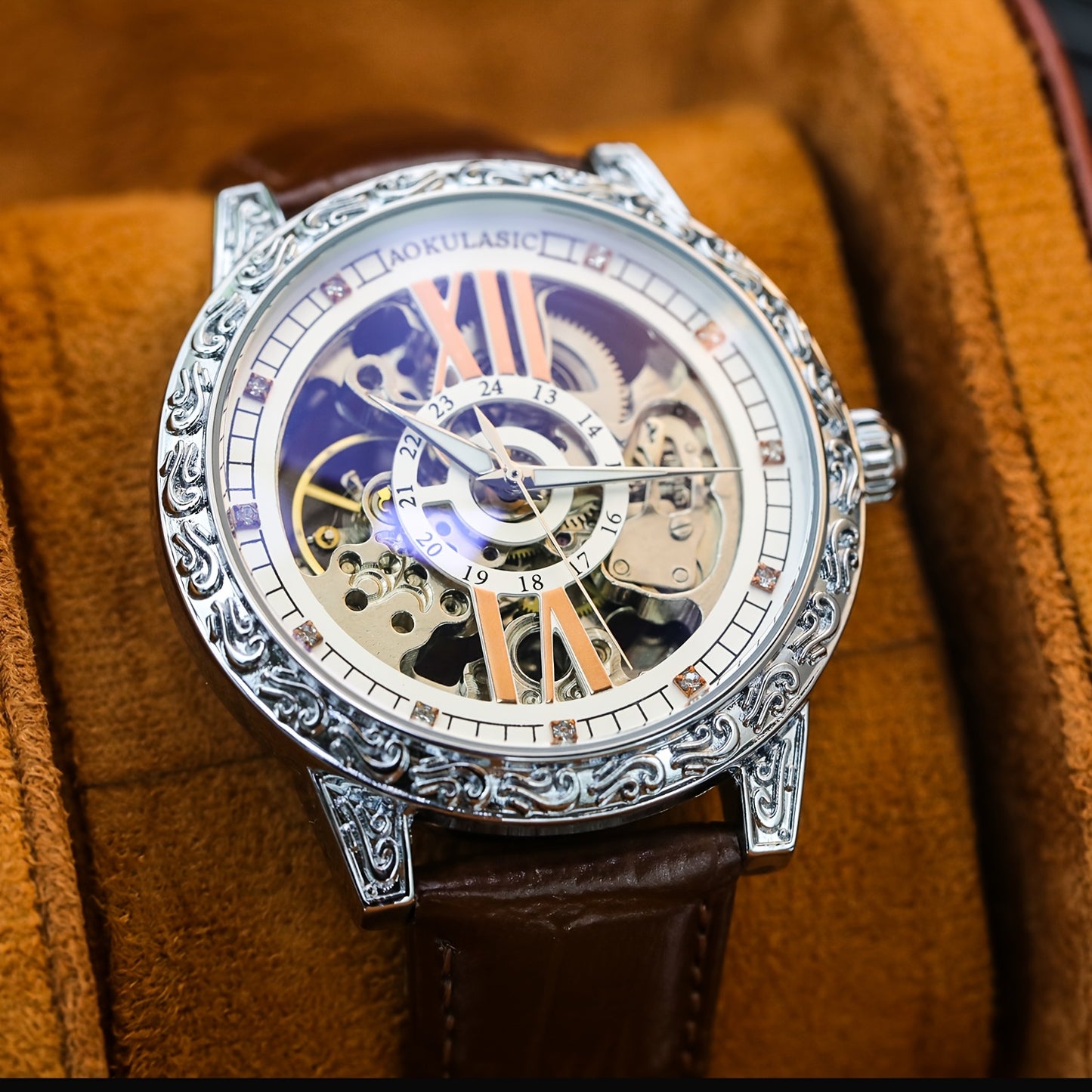 AOKULASIC Men's Luxury Tourbillon Skeleton Automatic Watch