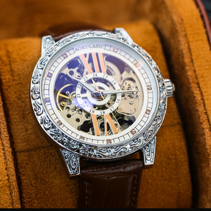 AOKULASIC Men's Luxury Tourbillon Skeleton Automatic Watch